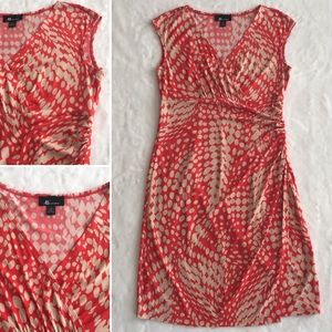 AB Studio Orange/Cream Wrap Front Dress Medium